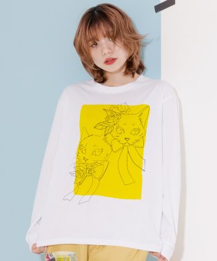 ScoLar/花とリボンでおめかしネコプリント ロングスリーブTシャツ/505938462