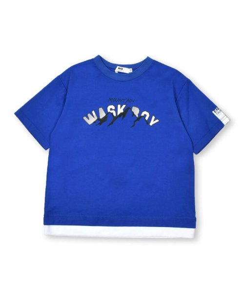 WASK(ワスク)/【抗菌防臭】裾レイヤード風マウンテンロゴ天竺Tシャツ(100~160cm)/ブルー