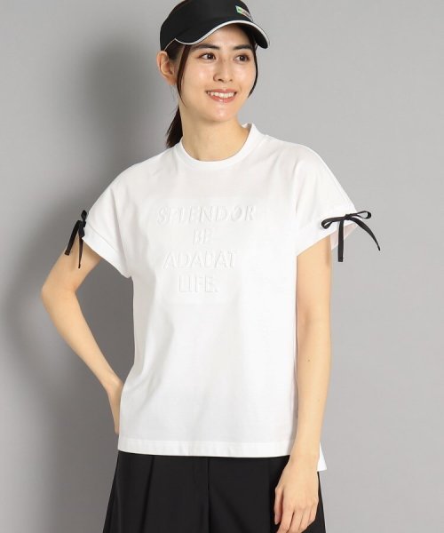 adabat(アダバット)/ロゴデザイン リボン付き フレンチスリーブTシャツ/ホワイト（001）