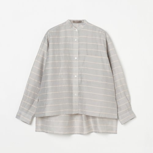 HELIOPOLE(エリオポール)/LINEN BORDER BAND COLLAR SHIRT/グレー