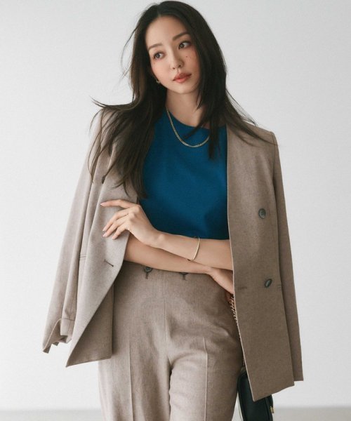 【Oggi4月号掲載/セットアップ対応】リネン ミックスツイード ノーカラー ジャケット ミックスツイード リネン 品番