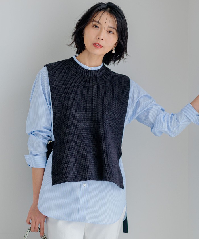 ビンクハウス　ブルー チェック柄 コットンベスト　　ジレ 楽天市場】【SALE／40%OFF】コットンチェックビスチェ JEANASIS