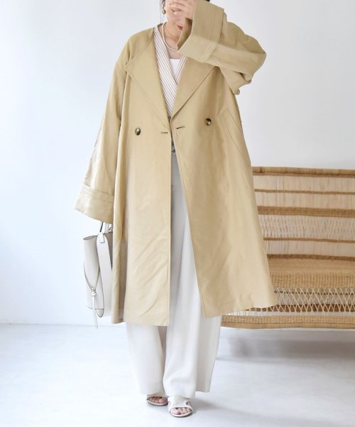 quaranciel:〈手洗い可能〉コットン リネン ダブル オーバー コート quaranciel リネン コットン 品番：613 濃色製品は