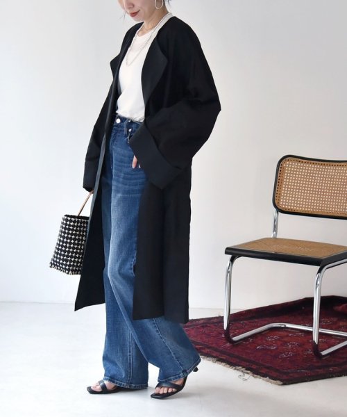 quaranciel:〈手洗い可能〉コットン リネン ダブル オーバー コート quaranciel リネン コットン 品番：613 濃色製品は