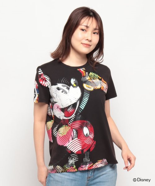 Desigual(デシグアル)/ミッキーマウス アーティTシャツ/ブラック系