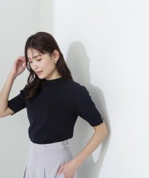 NATURAL BEAUTY BASIC(ナチュラルビューティーベーシック)/総針ベーシックシリーズ ボトルネックニット/ネイビー