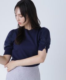 NATURAL BEAUTY BASIC(ナチュラルビューティーベーシック)/シアーストライプチュールスリーブニット/ネイビー