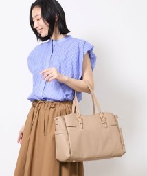 MK MICHEL KLEIN BAG(エムケーミッシェルクランバッグ)/【2WAY】ステッチポイントワイドスクエアトートバッグ/ベージュ