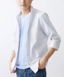 MK homme(エムケーオム)/【WEB限定】七分丈リバーストライプシャツ/ホワイト
