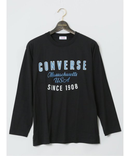 GRAND-BACK(グランバック)/【大きいサイズ】コンバース/CONVERSE ロゴ&シューズプリント クルーネック長袖Ｔシャツ メンズ Tシャツ カットソー カジュアル インナー ビジネス ギ/ブラック