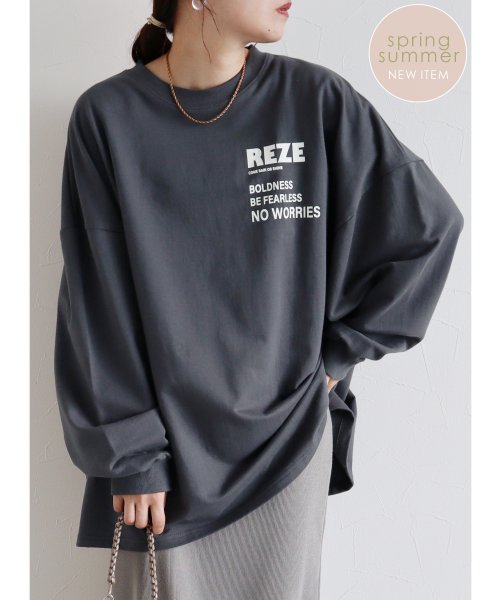 reca(レカ)/前後ロゴビッグTシャツ(R24112－k)/チャコールグレー