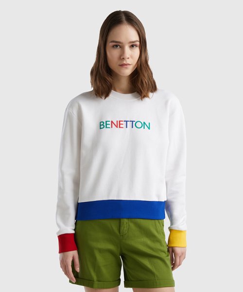 BENETTON (women)(ベネトン（レディース）)/フロントプリントクルーネックスウェット・トレーナー/ホワイト系その他