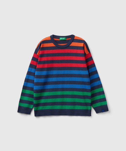 BENETTON (UNITED COLORS OF BENETTON BOYS)(ユナイテッド　カラーズ　オブ　ベネトン　ボーイズ)/キッズマルチボーダークルーネック長袖ニット・セーターB/マルチ