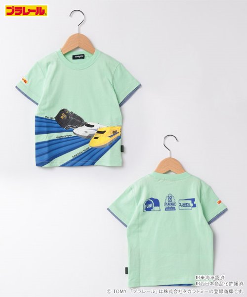 kladskap(クレードスコープ)/【プラレール】3車種半袖Tシャツ/ライトグリーン