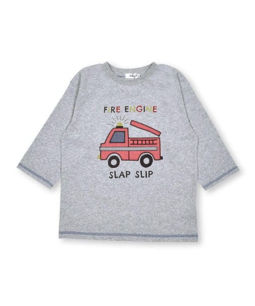 SLAP SLIP(スラップスリップ)/消防車パッチ刺しゅう7分袖Tシャツ(80~130cm)/グレー