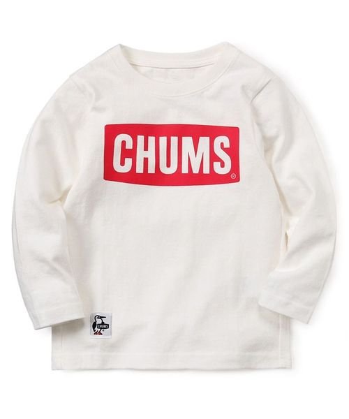 CHUMS(チャムス)/KIDS CHUMS LOGO BRUSHED L/S T－SHIRT (キッズチャムスロゴブラッシュドL)/WHITE/RED