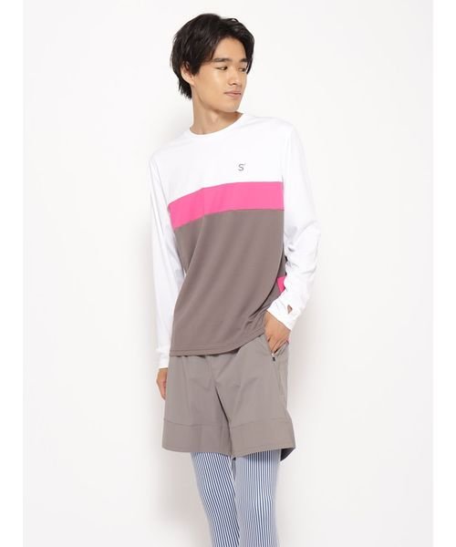 sanideiz TOKYO(サニデイズ トウキョウ)/for RUN ドライスムースpr スリーカラーライン長袖Tシャツ MENS/白×モカ