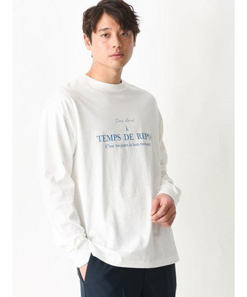 a.v.v (MEN)(アー・ヴェ・ヴェメンズ)/PARISロゴプリントセミワイドロングTシャツ/ブルー