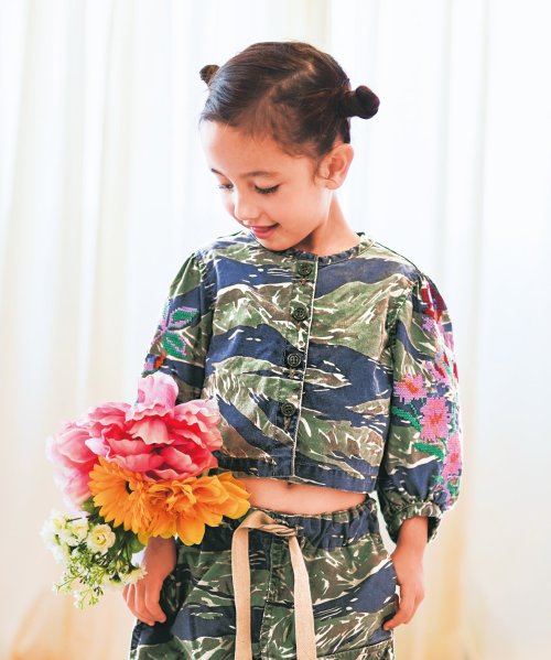 迷彩プリントパフスリーブジャケット 