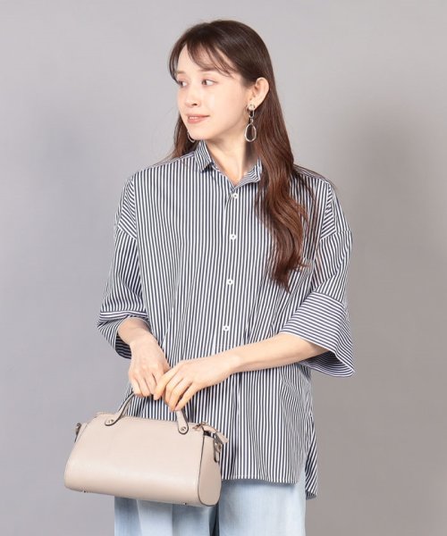 TICCA(ティッカ)/スクエア半袖ダブルカフスシャツ/navy london stripe