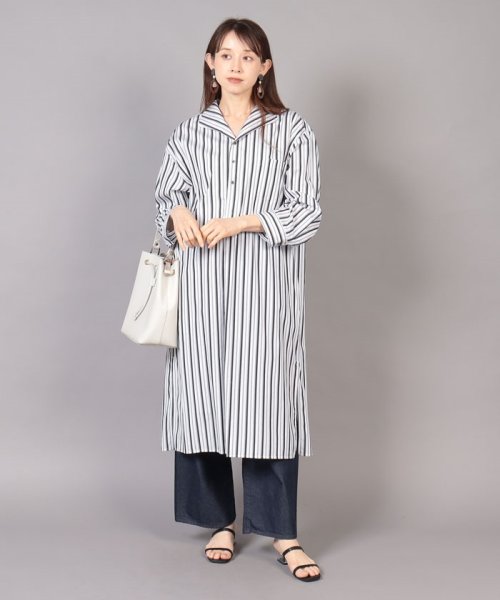 TICCA(ティッカ)/オープンカラーシャツワンピース/black stripe