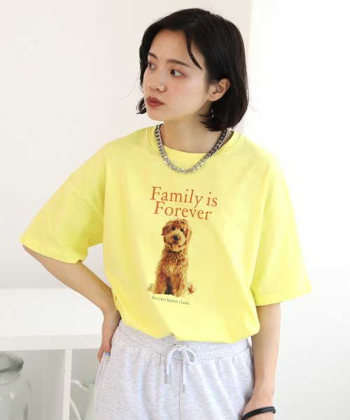 ad thie(アドティエ)/ショート丈DOGプリントTシャツ　/イエロー