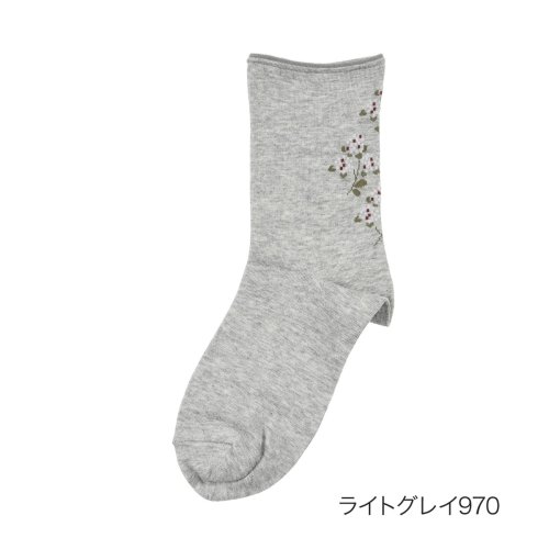 manzoku(満足)/満足 ソックス バック花柄 クルー丈 アルガンオイル加工 コットンメランジ 福助 公式/その他