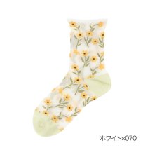 manzoku/満足 ソックス 花柄 クルー丈 レーヨンシルク素材 シルク入り ゆったり 締め付け感軽減 冷感素材 涼しい 福助 公式/505940747