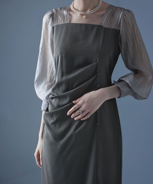 etoll. エトル ドレープデザインIラインドレス ワンピース ワンピ ドレス 長袖 オケージョン オケワンピ タイト ロング ペンシルシルエット Iライン etoll エトル