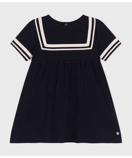 PETIT BATEAU(プチバトー)/セーラーカラー半袖ワンピース/ネイビー