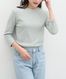 Honeys(ハニーズ)/７分袖テレコＴシャツ トップス カットソー Tシャツ プチハイネック 綿混 UVカット /ミント