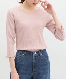 Honeys(ハニーズ)/７分袖メロー使いテレコＴ トップス Tシャツ カットソー 7分袖 綿１００％ /ピンク