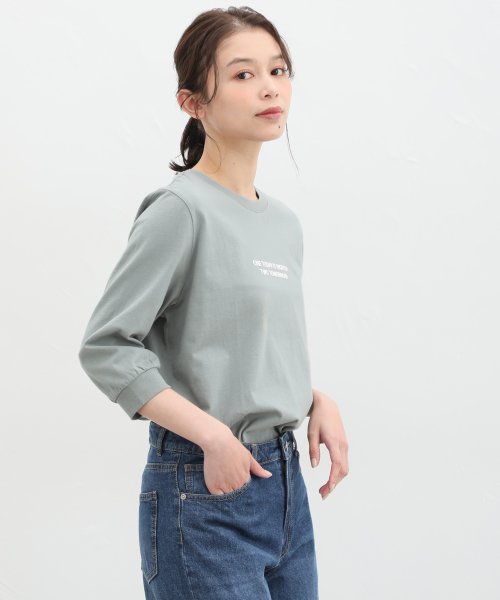 Honeys(ハニーズ)/７分袖ロゴプリントＴ トップス Tシャツ カットソー ロンT ロゴT 綿１００％ /ミント