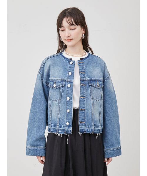 クロップド丈ノーカラーGジャン【手洗い可能】 | 当店だけの