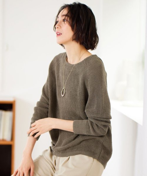 JIYU-KU（SMALL SIZE）(自由区（小さいサイズ）)/【SHIHOさん着用・WEB限定カラーあり・洗える】リネンミドルゲージボートネック ニット/カーキ