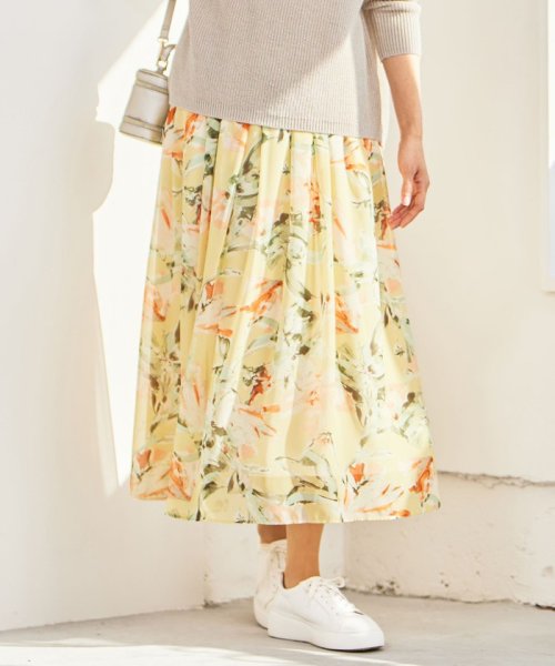セール】【ウエストゴム・洗える】ペイントフラワープリント スカート  