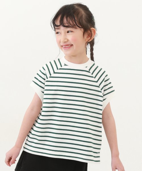 devirock(デビロック)/モックネック先染め ボーダー半袖Tシャツ 子供服 キッズ 女の子 トップス 半袖Tシャツ Tシャツ /グリーン