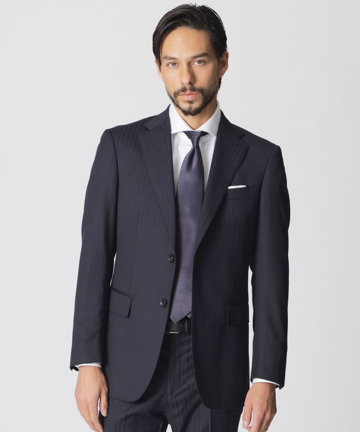 ★極美品★NEWYORKER パンツスーツセットアップ ストライプ モヘヤ 7号 撥水】PREMIUM CLOTH ストライプ スーツ(11023102-2024