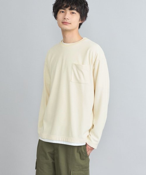 coen(coen)/コットンタッチワッフルフェイクレイヤードロングスリーブTシャツ/OFFWHITE