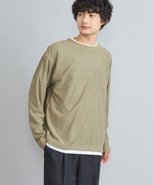 coen(coen)/コットンタッチワッフルフェイクレイヤードロングスリーブTシャツ/BEIGE