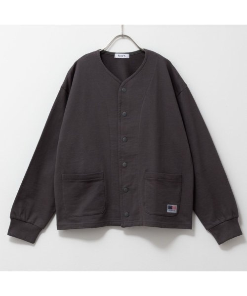 MAC HOUSE(kid's)(マックハウス（キッズ）)/NAVY ネイビー USコットン カーデガン MABG24301/チャコール