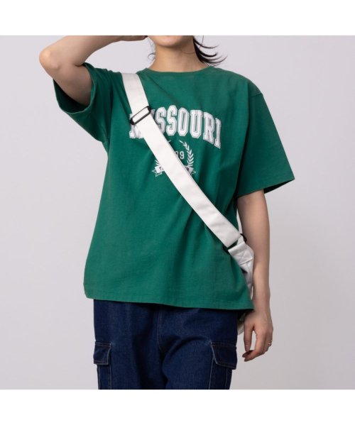 MAC HOUSE(women)(マックハウス（レディース）)/GOOD CREW グッド クルー フロストカレッジ半袖Tシャツ EGC240003/グリーン