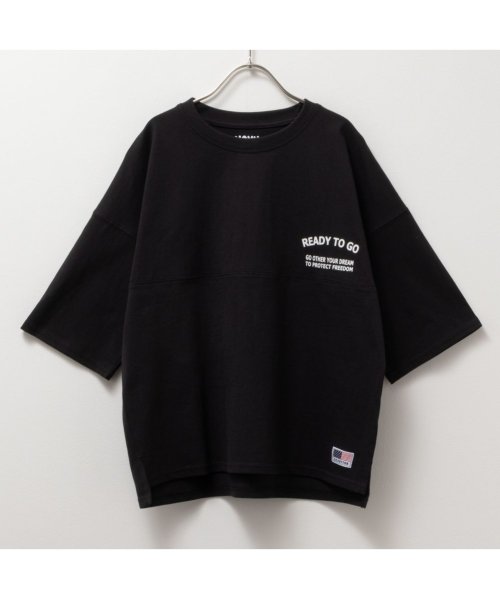 MAC HOUSE(kid's)(マックハウス（キッズ）)/NAVY ネイビー USコットン 切替5分袖Tシャツ MABG24109/ブラック