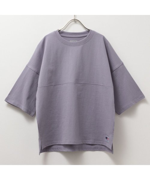 MAC HOUSE(kid's)(マックハウス（キッズ）)/NAVY ネイビー USコットン 切替5分袖Tシャツ MABG24109/パープル