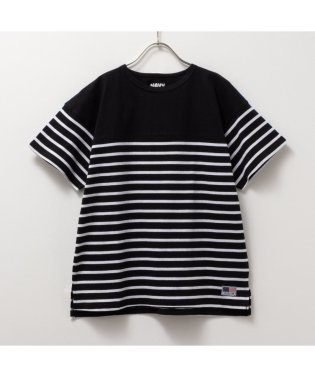 MAC HOUSE(kid's)/NAVY ネイビー USコットン ボーダー切替半袖Tシャツ MABG24107/505953205