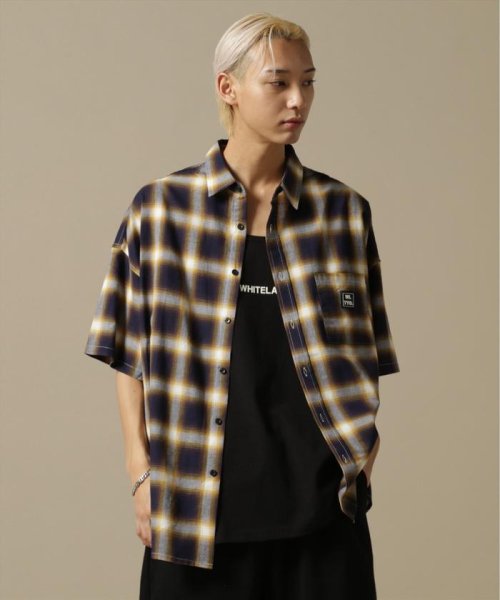 LHP(エルエイチピー)/WHITELAND/OWL/OMBRE CHECK S/S SHIRT/イエロー