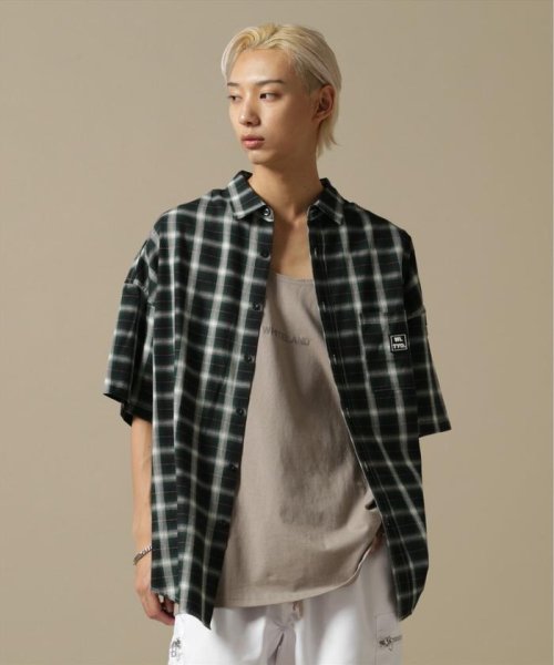 LHP(エルエイチピー)/WHITELAND/OWL/OMBRE CHECK S/S SHIRT/グリーン