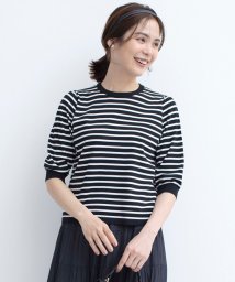 KUMIKYOKU（LARGE SIZE）(組曲（大きいサイズ）)/【UVケア・接触冷感】MINA 6分袖ニットプルオーバー/オフ×ブラック系1