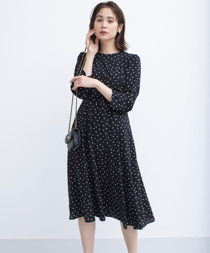 組曲 大きいサイズ ワンピース ブラック ドット