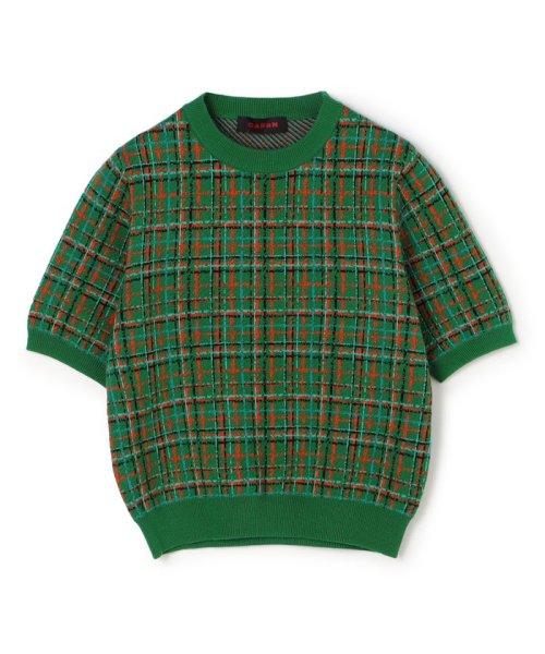 CABaN コットンカシミヤチェックジャカード ハーフスリーブプルオーバー 